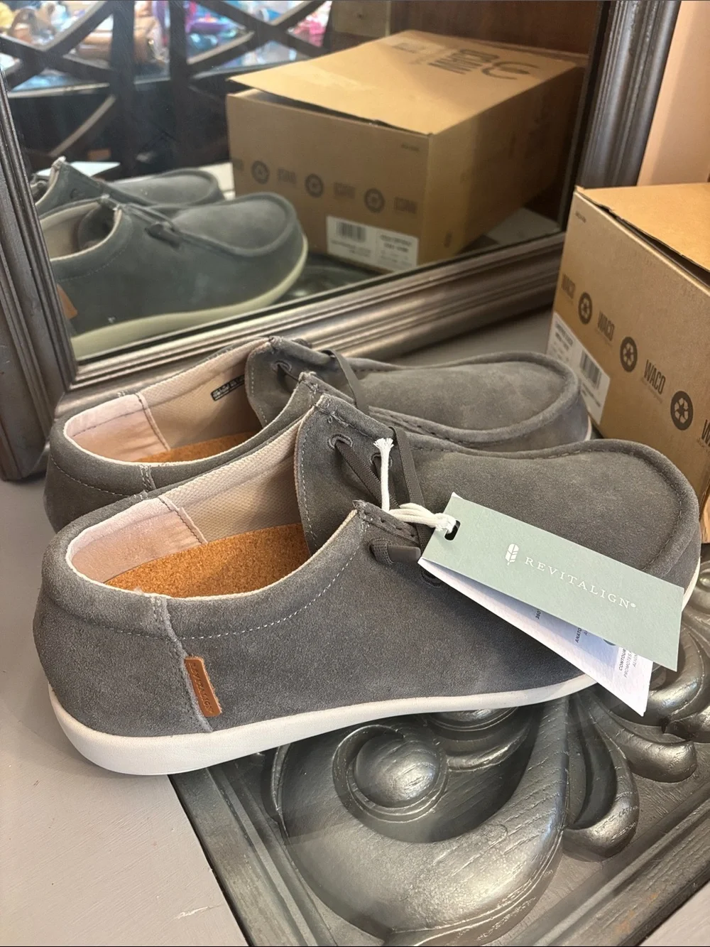 REVITALIGN 13 EE Men's Slip-On Carefree Suede Orthotic Loafers Gray WACO Shoe